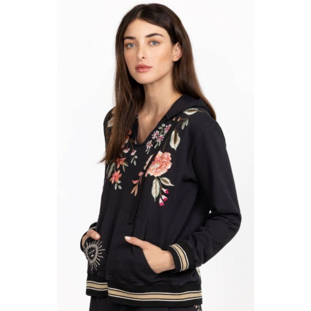 Johnny Was Vienna Pullover Floral Embroidered Hoodie Sweatshirt in Black size M - Picture 2 of 14